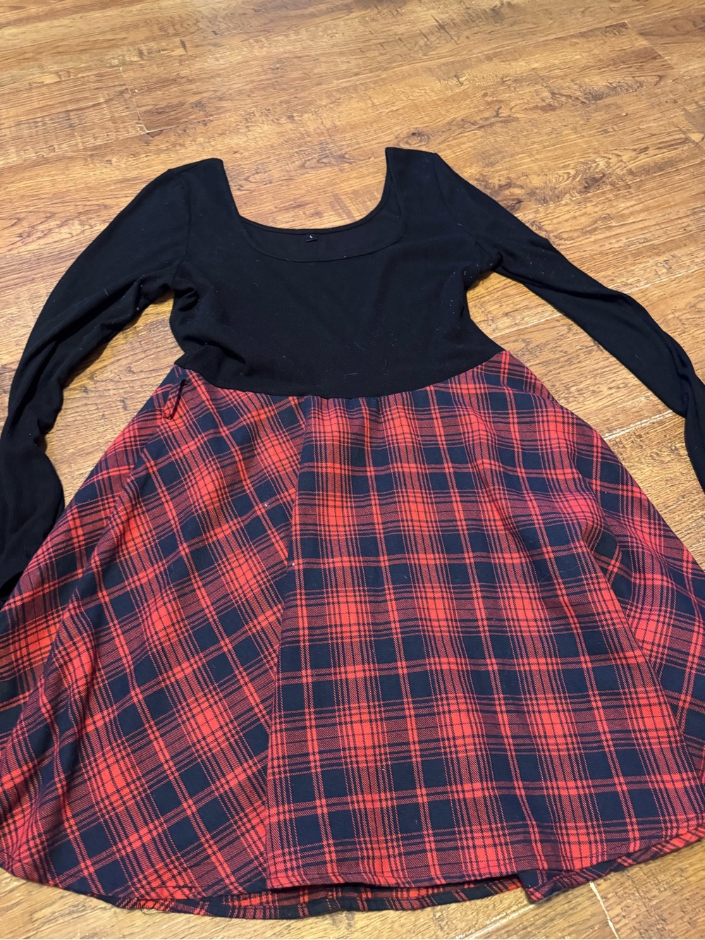 Color block plaid skirted dress L women’s